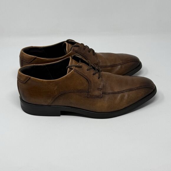 Ecco Melbourne Derby Casual Dress Shoes Mens 10 EU 44 Brown Leather Bicycle Toe